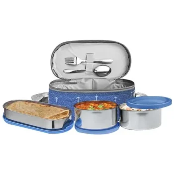 Milton Corporate Lunch Box - Stainless Steel Oval & Round Containers Leakproof Blue 3 pcs
